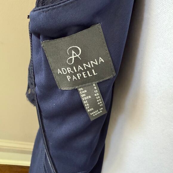 Adrianna Papell Navy Lace and Jersey Pleated Sheath Dress Sz 8 Cocktail Elegant - Picture 6 of 8